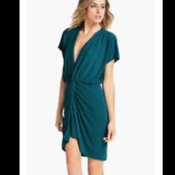 NWT $395 HAUTE HIPPIE COASTAL TEAL TWIST FRONT JERSEY SLINKY DRAPED DRESS L - Picture 1 of 6